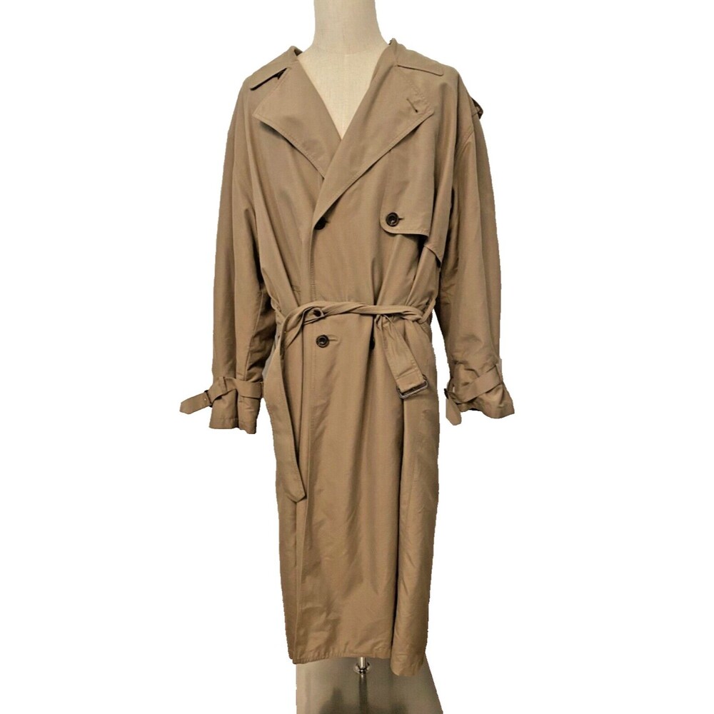 Vtg Newport Harbor Men's XL Trench Coat Removable 100% Wool Lining Beige USA